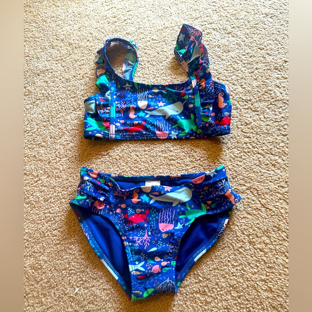 Cat & Jack blue sea creatures, bikini, girls size 6/6X